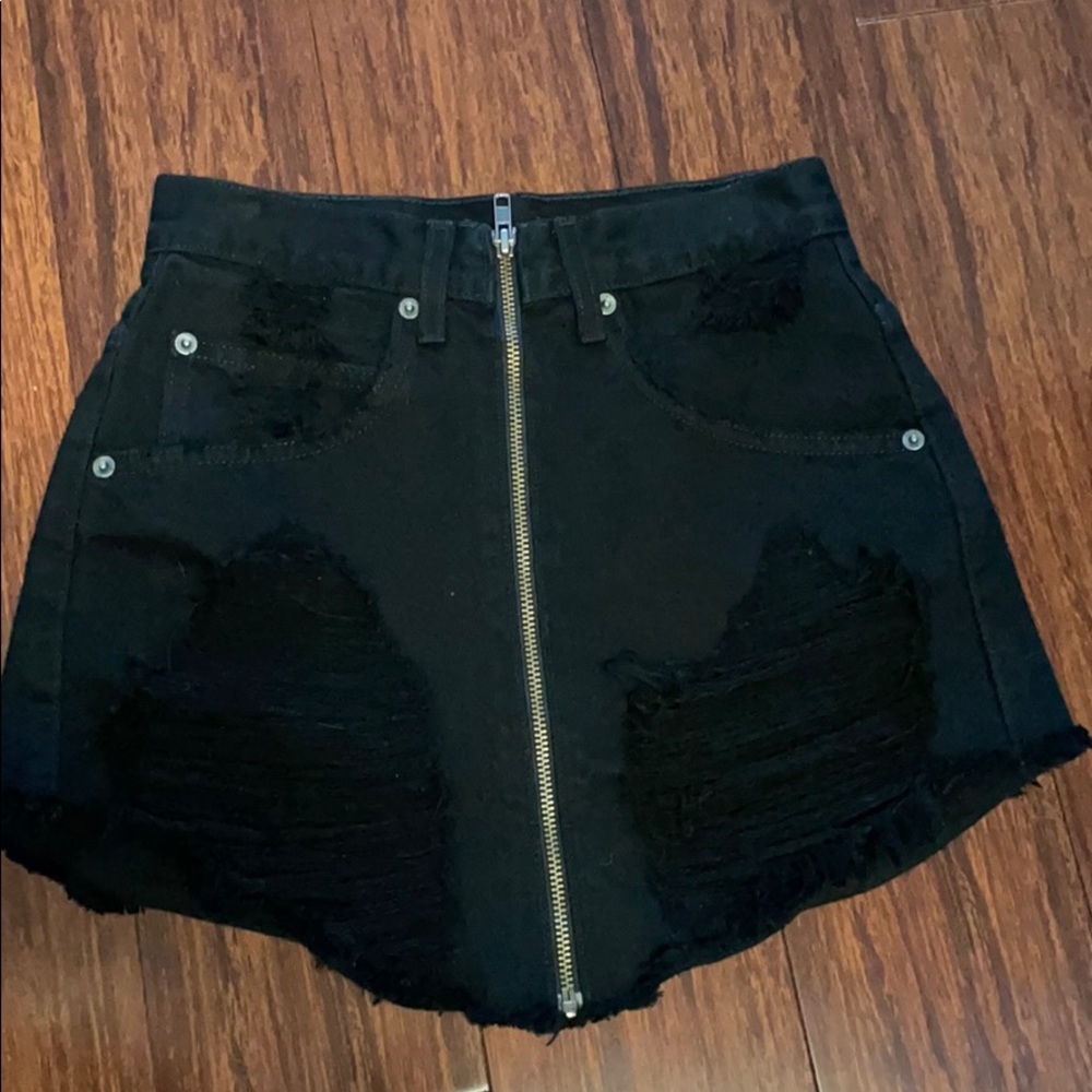 LF Black Distressed Denim Skirt